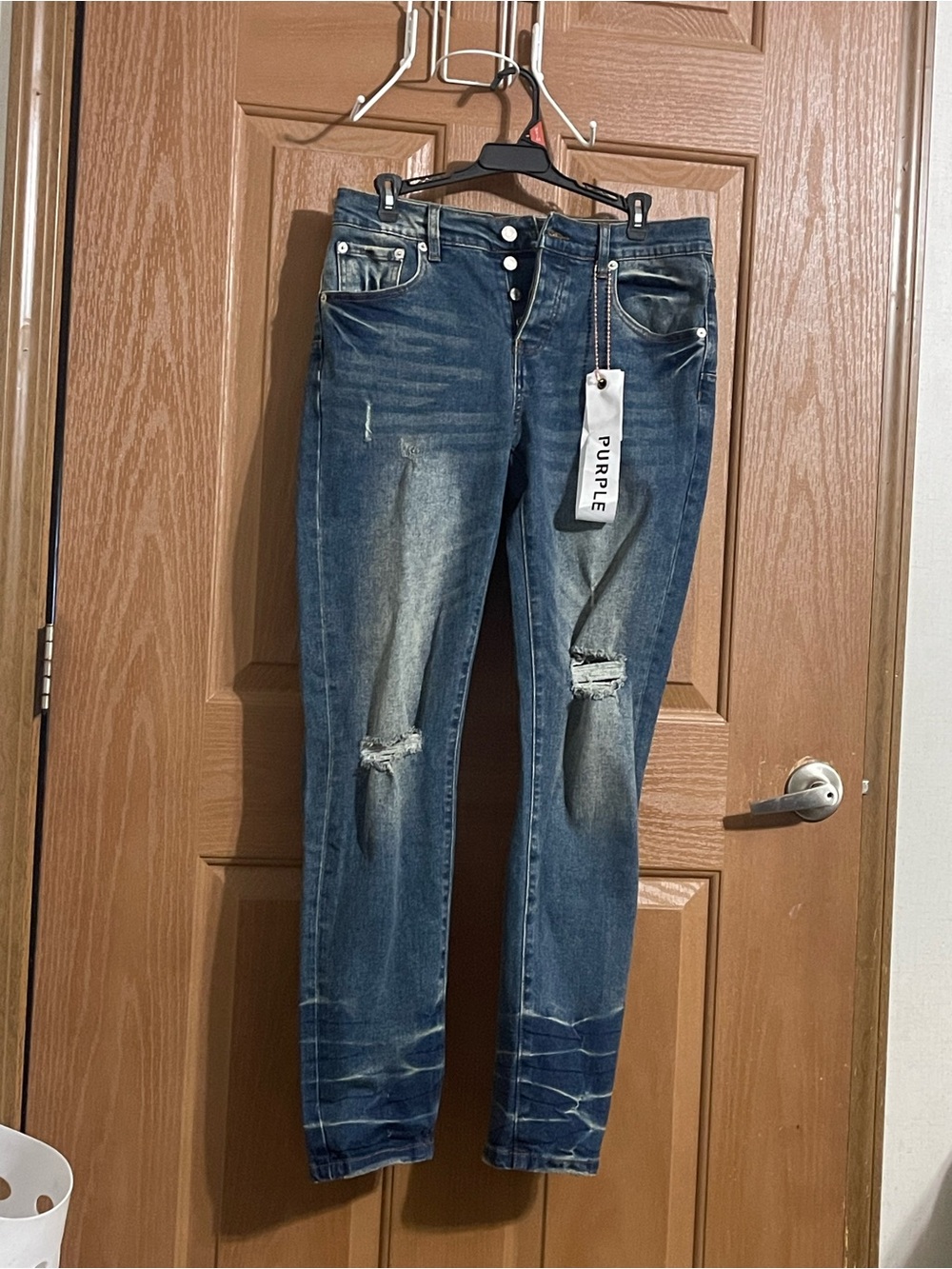 Purple Women's Distressed Dark Blue Skinny Jeans